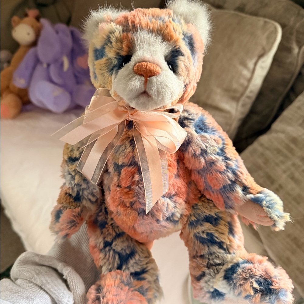 Multicolor Plush Teddy Bear with Ribbon